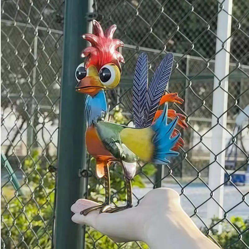🐓 Colorful Metal Rooster Statue - Farmhouse, Patio, and Garden Decor