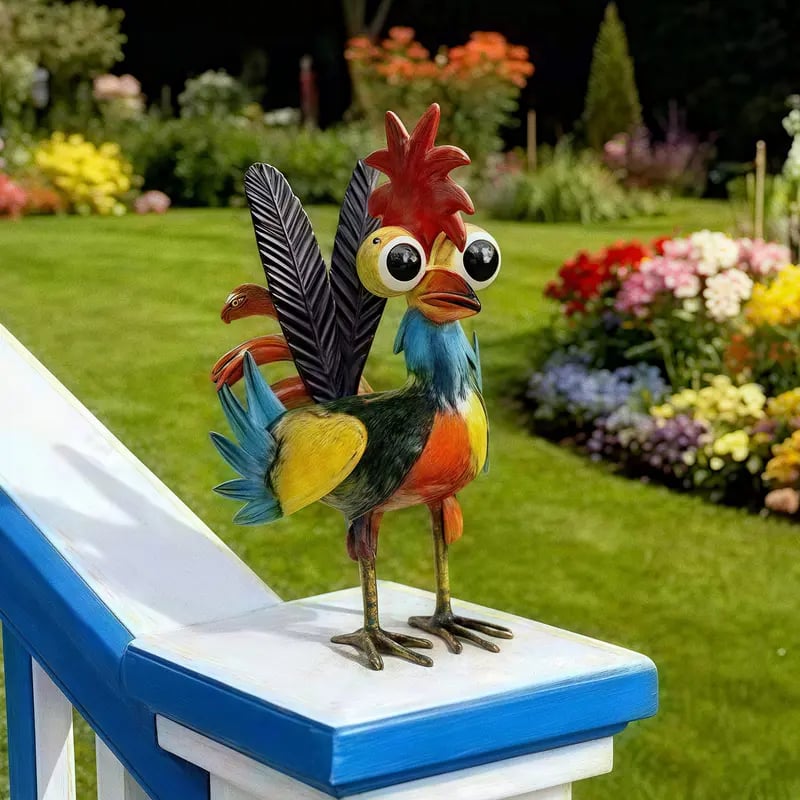 🐓 Colorful Metal Rooster Statue - Farmhouse, Patio, and Garden Decor