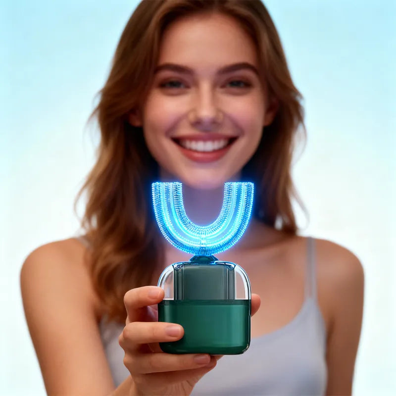 Ultrasonic Adult Electric Toothbrush，Sonic Toothbrush 360° Oral Cleaning Wireless Charging & LED Light|IPX7 Waterproof U-Shaped Brush Head Protects Gums