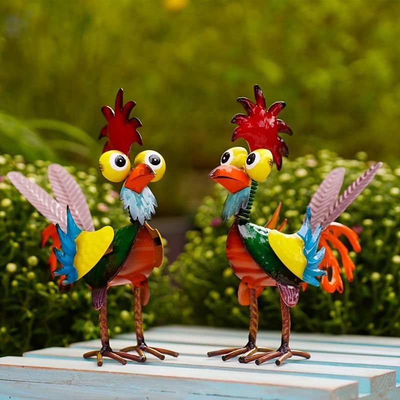 🐓 Colorful Metal Rooster Statue - Farmhouse, Patio, and Garden Decor